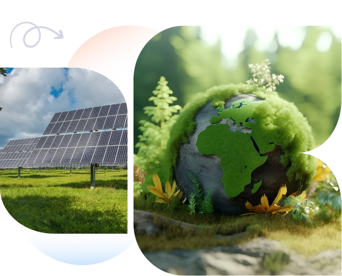 Picture of solar panels and globe covered in grass